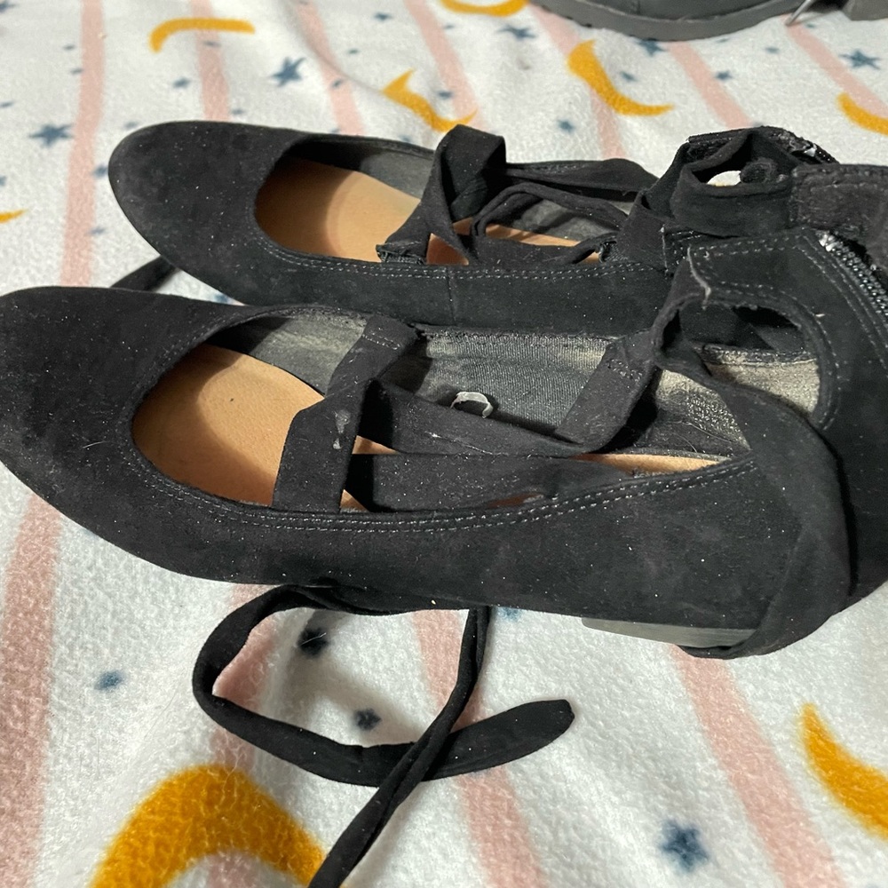 Black Ribbon Tie Ballet Flats Size 6.5